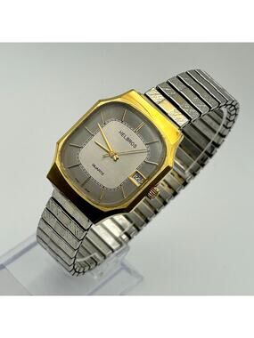Vintage Helbros Gold-tone Plated Case Silver Stretch Band Quartz Watch